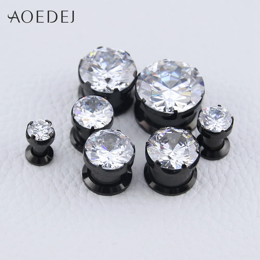 4-16mm Crystal Plugs Tunnels Gold Color Stainless Steel Expander Piercing Plug Stone Metal Ear Gauge Flesh Tunnel Ear Stretchers