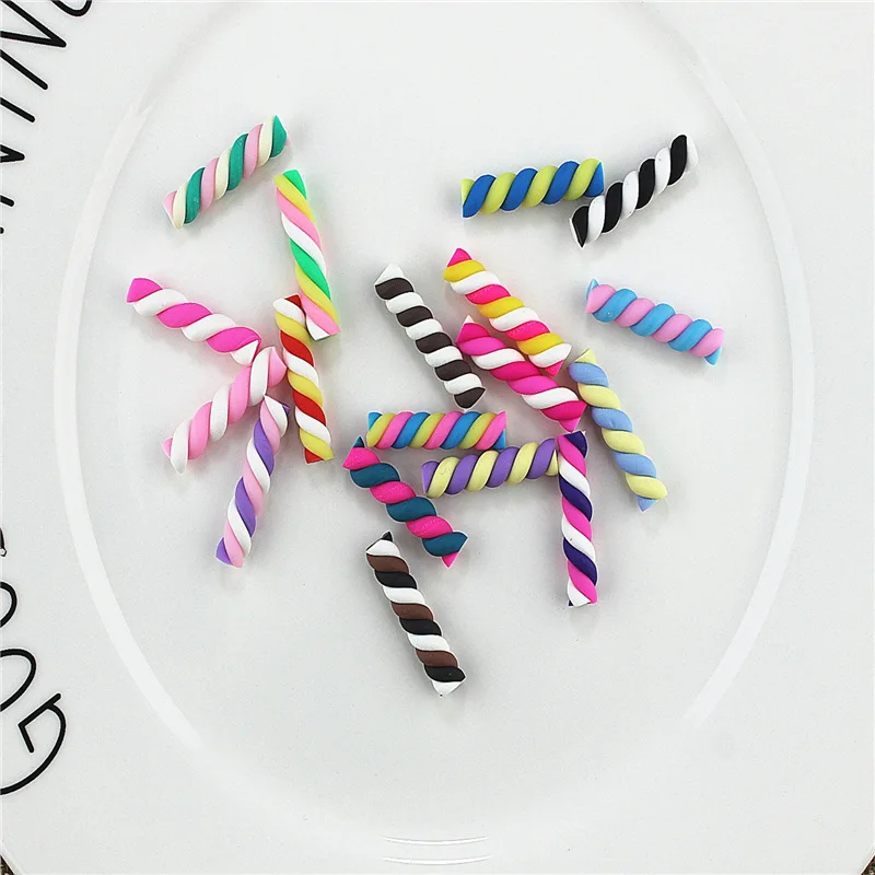 10pcs 18colors 25*5mm Kawaii Spiral Marshmallow Candy Polymer Clay Cabochons Flatback For DIY Phone Decoration