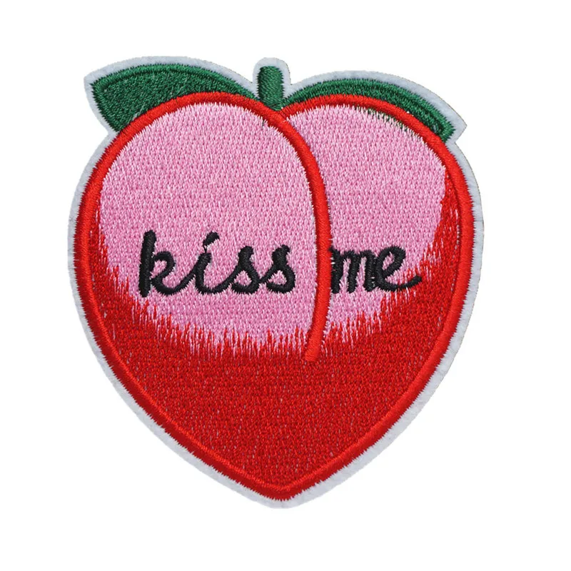 8CM Tempting Peach Embroidery Sew Iron On Patches Kiss Me Letters Gradient Badges For Dress Bag Jeans Hat T Shirt DIY Appliques