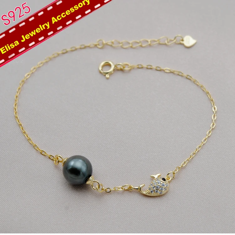 Lovely Whale Bracelet Jewelry Findings S925 Sterling Silver Whale Pearl Bracelet Jewelry Accessory Silver&Gold Color 3Pcs/Lot