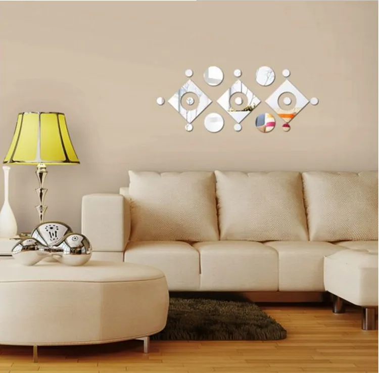 New creative square and round  wall mirror sticker for home deco ,  Artiest  3D DIY Crystal Creative Wall Sticker