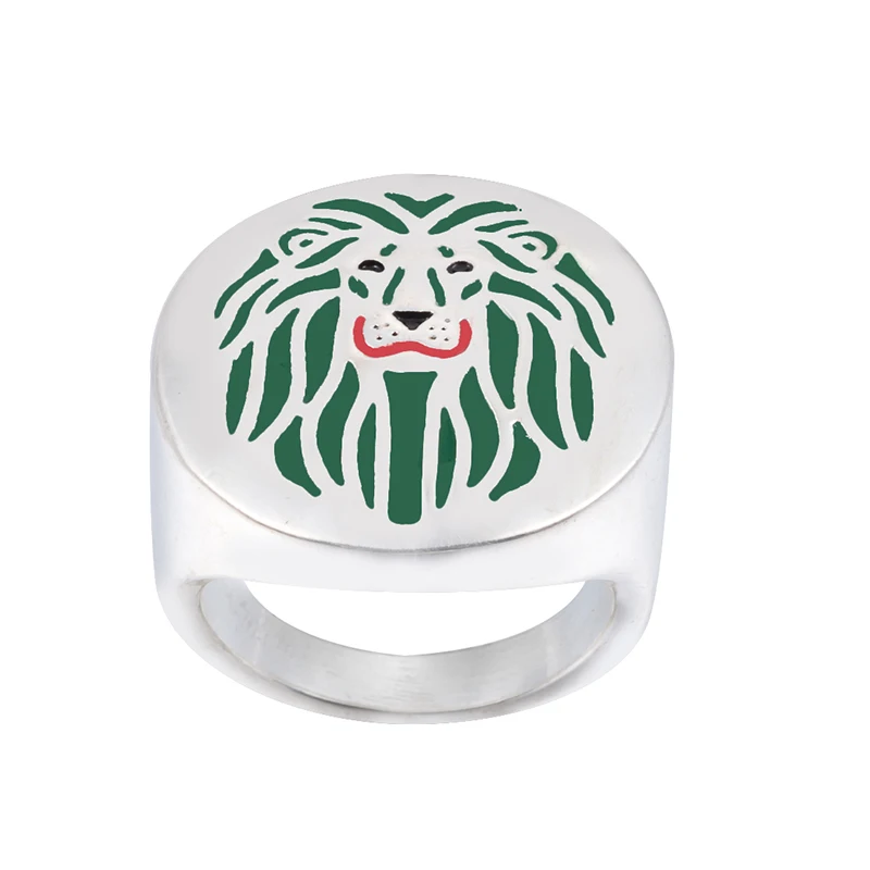 Lion  with color selection enamel ring gift for wildlife Jewelry - wild animal big cat