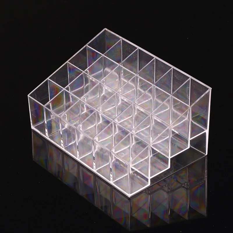 

High Quality Generic 24 Stand Trapezoid Clear Lipstick Lotion Makeup Cosmetic Holder Case Storage Display Stand