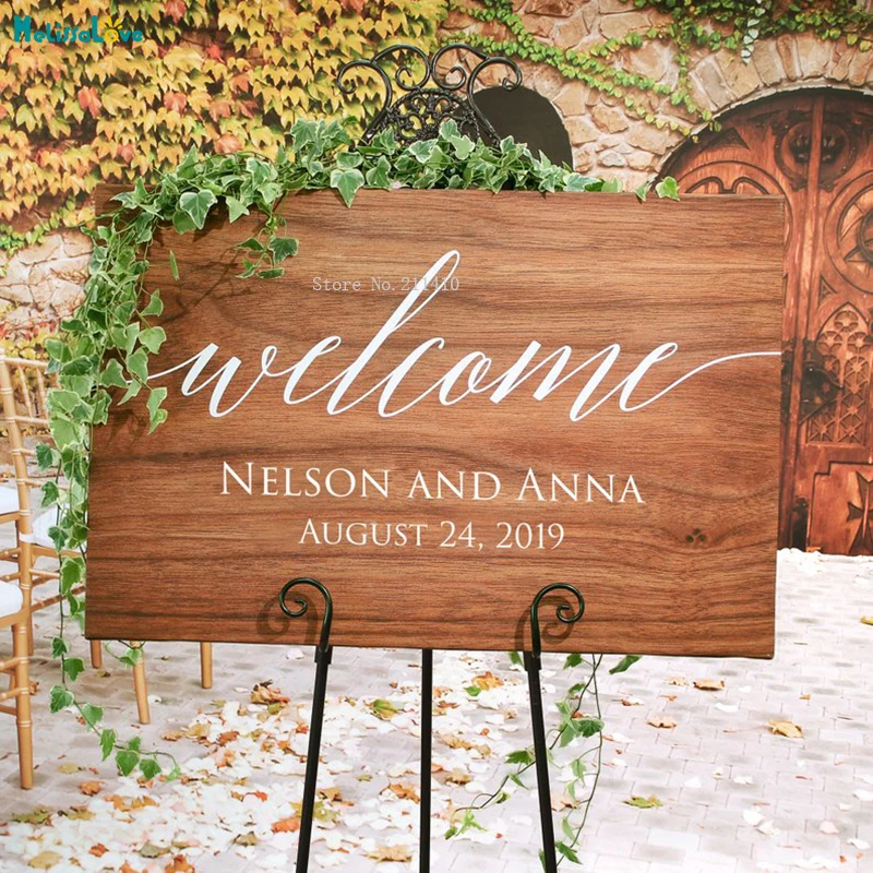 Rustic Wedding Welcome Sign Decals Wood Exquisite Modern Design Removable Vinyl Murals Art Poster Easel Not Included YT1329