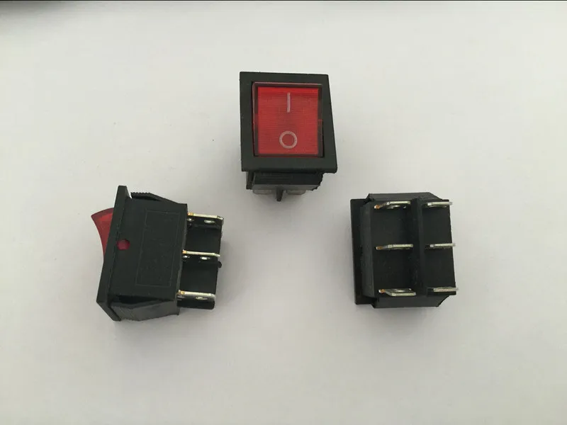 

100pcs DPDT Red Indicator Light 6 Pin Rocker Switch 20A 125V