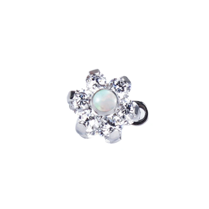 1Pc 16g Opal & Zircon Flower With Titaniuim Base Micro Dermal Ball Micro Dermal Anchor Piercings Surface Piercing jewelry