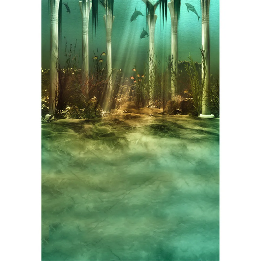 

Under the Sea World Backdrop for Photography Printed Pillars Dolphin Sunshine Through Deep Ocean Kids Party Photo Background