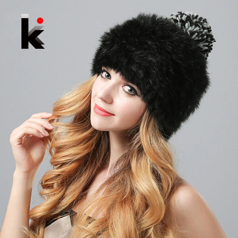 Nature Rex Rabbit Fur Hat Vogue Cap Female Knitted Real Fur Beanie Winter Caps Cute Hats For Women Free Shoping