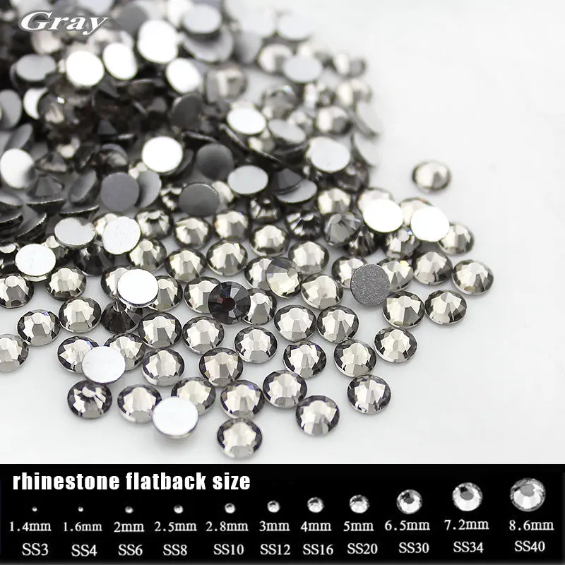 SS4-SS34 Gray/Black Diamond Gem for Clothing decoration Flat back Non Hotfix Rhinestone Glue on Nail Art Rhinestones