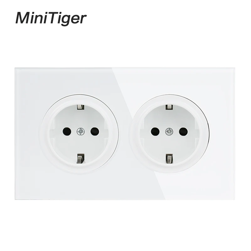 Minitiger 146 Crystal Tempered Pure Glass Panel 16A Double EU Standard Wall Power Socket Grounded With Child Protective Lock