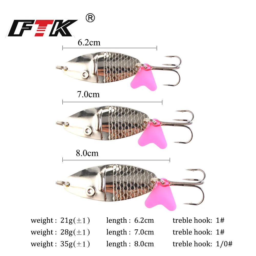 FTK 21g 28g 35g Double Spoon Fishing Lure With Treble Hook Metal Hard Artificial Bait Spoon For Bass Pike Fishing Accessories