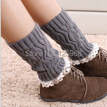 

Free Shipping!5pairs/lot Fashion leg warmers womens boot cuffs lace leg warmer gaiters wool knitted Leaves boot socks