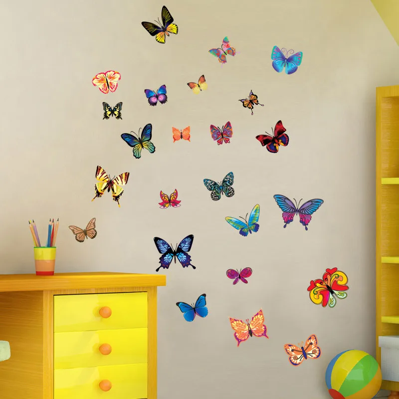 18PCS Color Butterflies Wall Stickers For Living Room Kid Bedroom DIY Refrigerator Switch Washing Machine  Home Decor 10*50cmCM