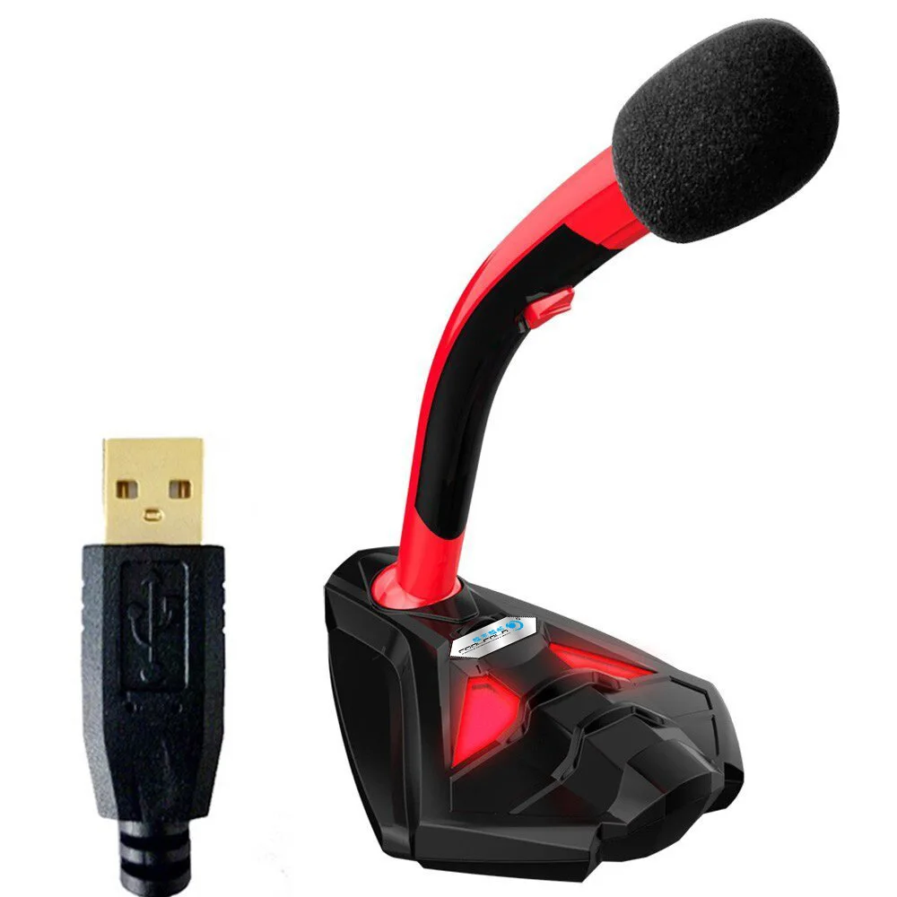 HD Portable Studio PC USB 3.5mm Audio Microphone for Computer with Volume Adjust ON/OFF Button Wired Professional Mic  Karaoke