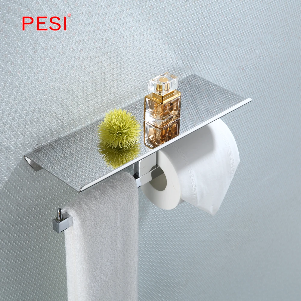 Soporte de papel higiénico para montaje en pared, colgador de rollo de tejido con estante para teléfono móvil, accesorios de Hardware de baño, cromo