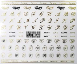3D Nail HT009 Gold Black Letter Design 3D Nail Art Sticker Decal for Nail Art Decoration Large Size