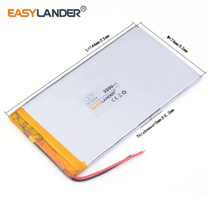 3pcs /Lot 3200mah 3074114 lithium Li ion polymer rechargeable battery ultra-thin high-capacity DIY tablet e-book video game