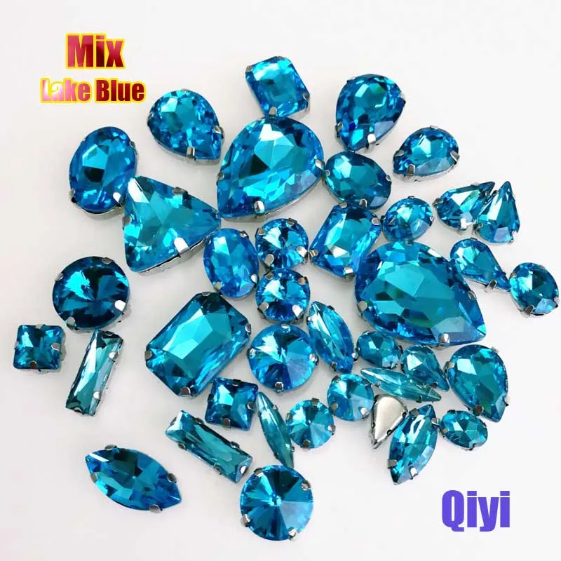 Sell at a loss! 50pcs/bag high quality mixed shape lake blue glass sew on claw rhinestones,diy clothing accessories SWM07