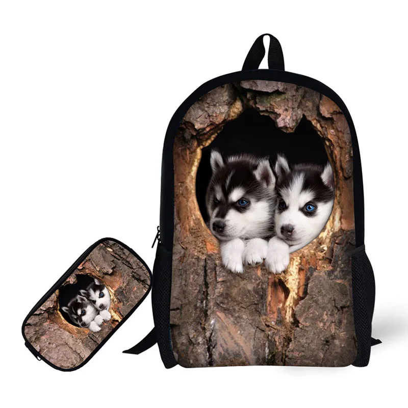 Brand Design Girls School Backpack Kids Casual Backpacks Mochila+Pencil Case Makeup Bag Tree hole animal print