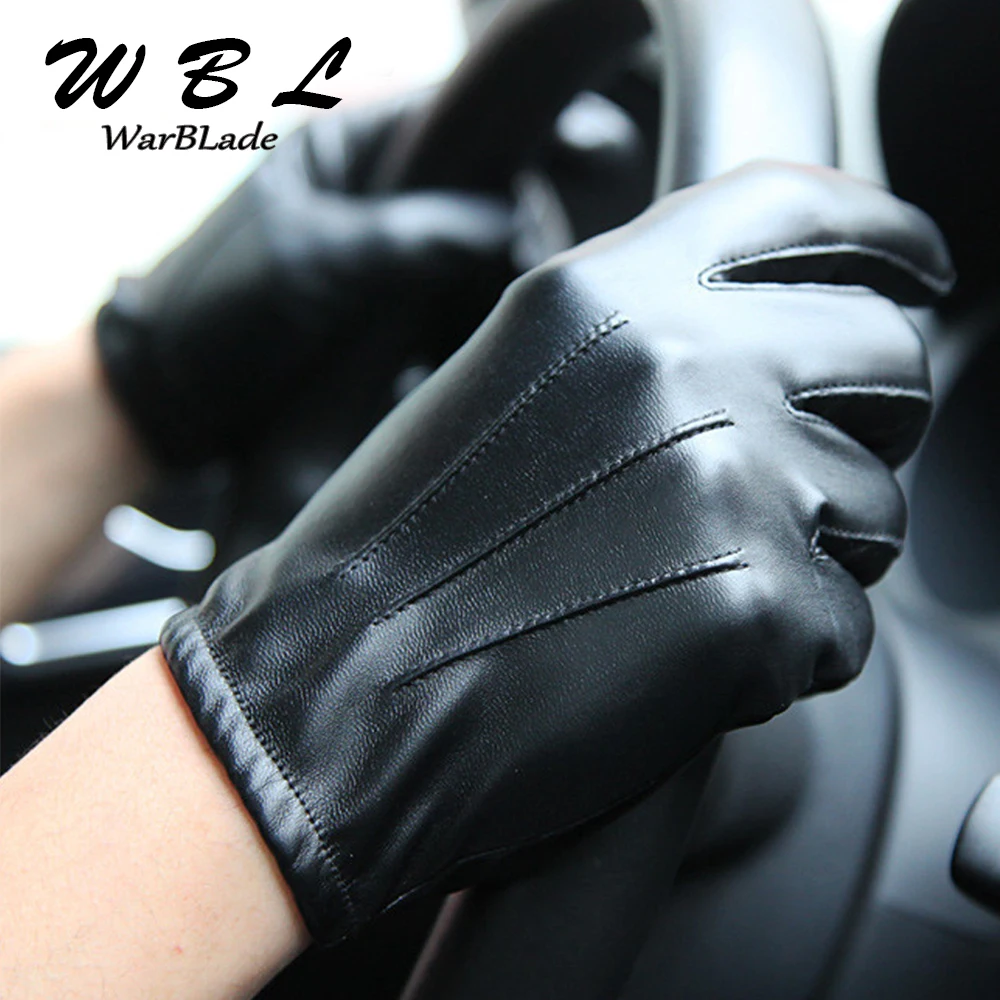 2022 Men's Luxurious PU Leather Winter Driving Warm Gloves Cashmere Tactical gloves Black Drop Shipping High Quality