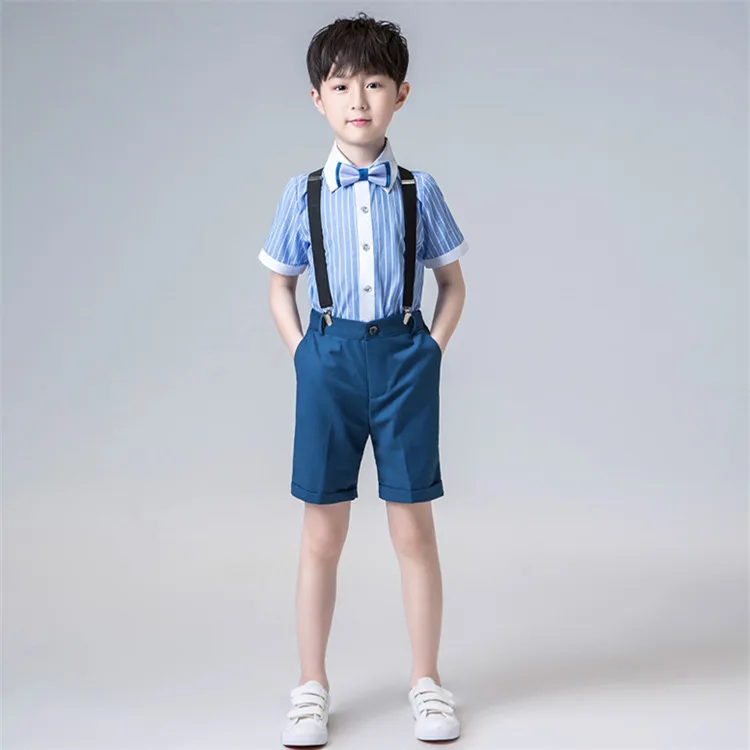 

Kids sets for boys Birthday Dress Uniform 3Pcs Bow Tie+T-Shirt +Overalls Shorts Gentleman Baby Boy Suit Children Costume Clothes