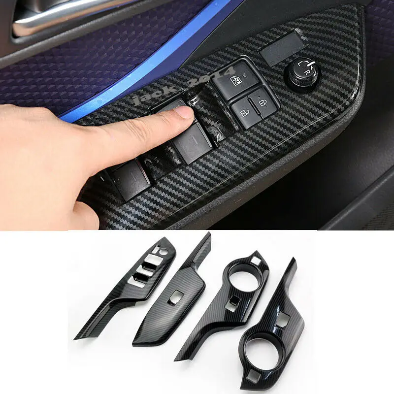 4PCS Carbon fiber Window Lift Panel Cover Trim For Toyota C-HR CHR 2016 2017 2018