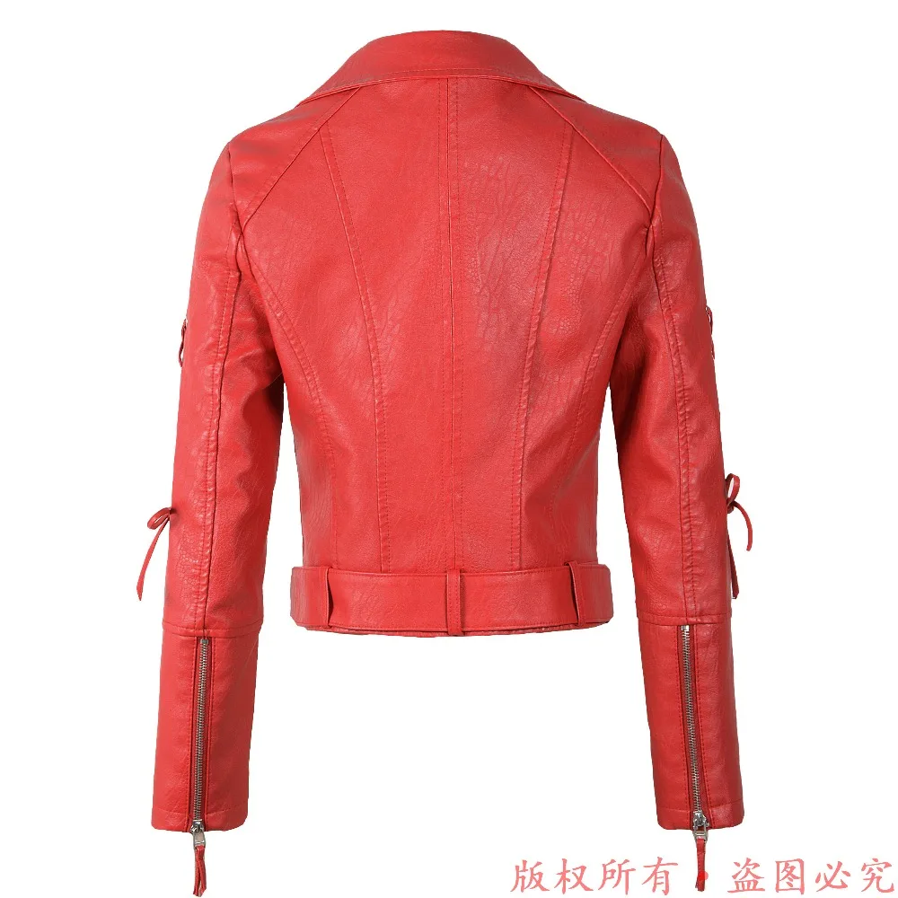 New Arrival 2021 brand Winter Autumn Motorcycle leather jackets red leather jacket women leather coat  slim PU jacket Leather