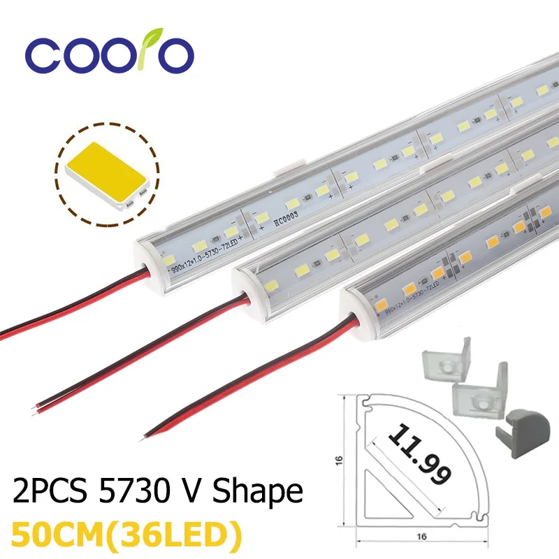 

2PCS/Lot 50CM LED Bar light 5730 V Shape Corner aluminum profile with Curved Cover, Wall Corner Light DC12V, LED Cabinet Light