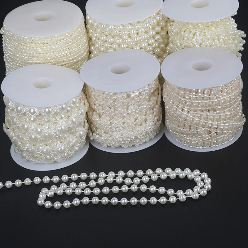 Multi-Size 2-10 Meters/Lot Craft Square Imitation Pearl Beads Cotton Line Chain For DIY Wedding Party Decoration Jewelry Making