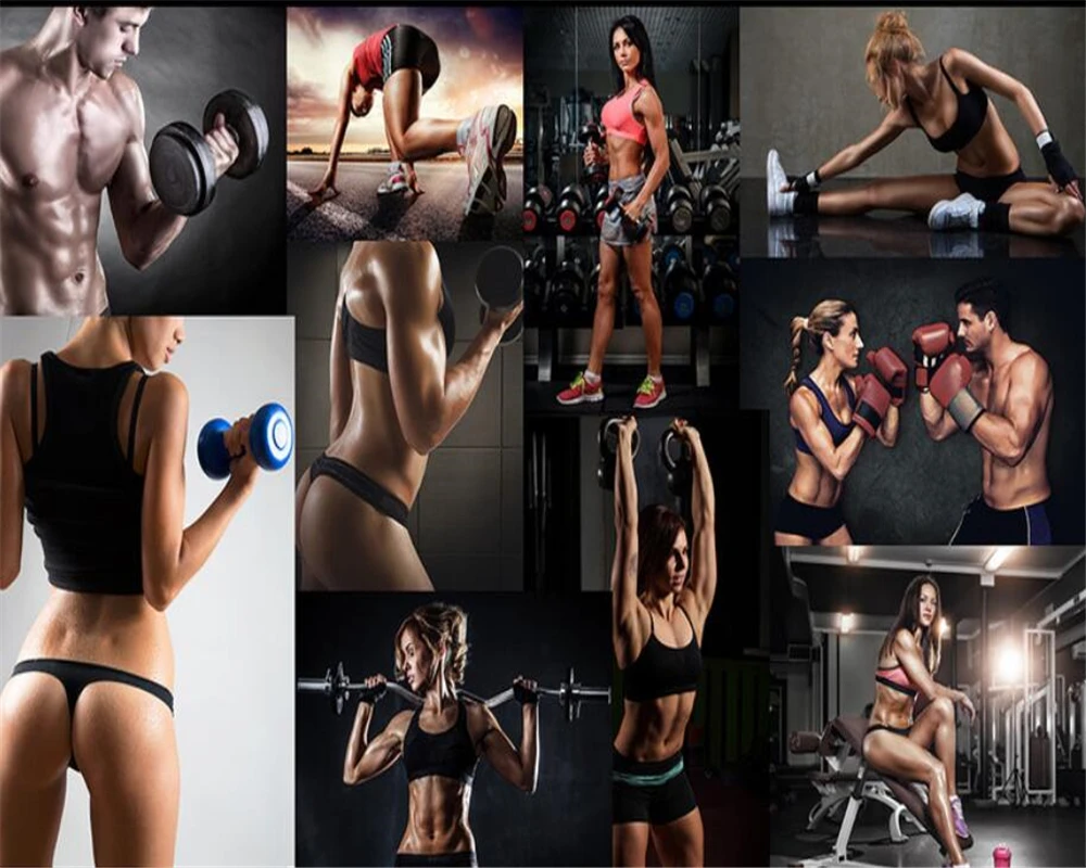 

Custom size mural fitness beauty photo combination wallpaper fitness machine background wall decorative painting 3d wallpaper