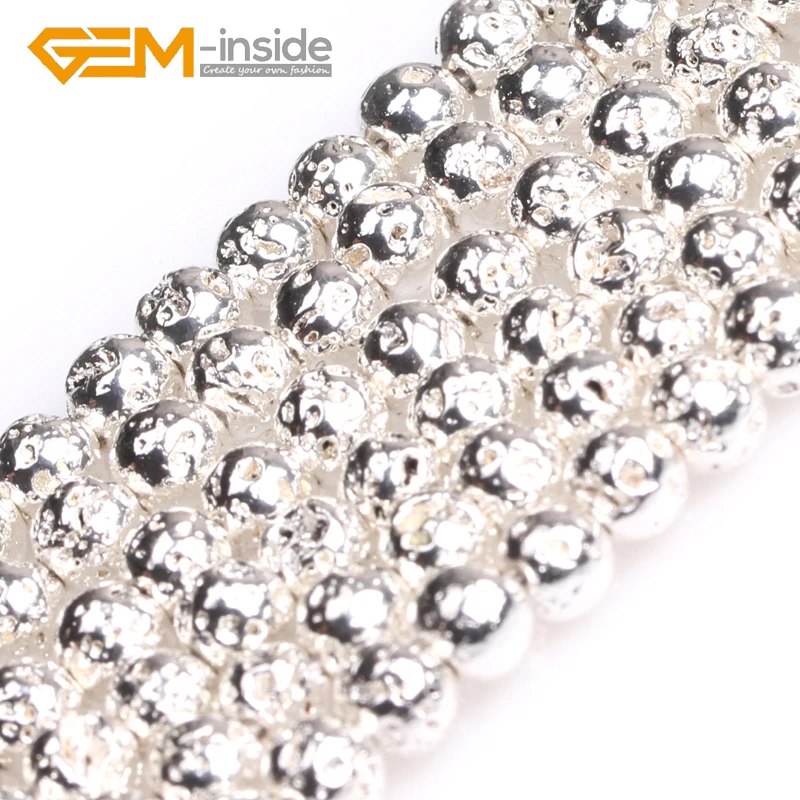 4mm 6mm 8mm Metallic Coated Round Volcanic Rock Stone Loose Beads For Jewelry Making Strand 15