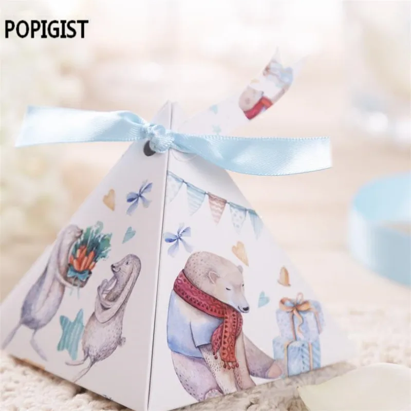 Unicorn Triangular Pyramid Wedding Favors Candy Boxes Bomboniera Party Gift Box beer Chocolate Box With Ribbons & Tags