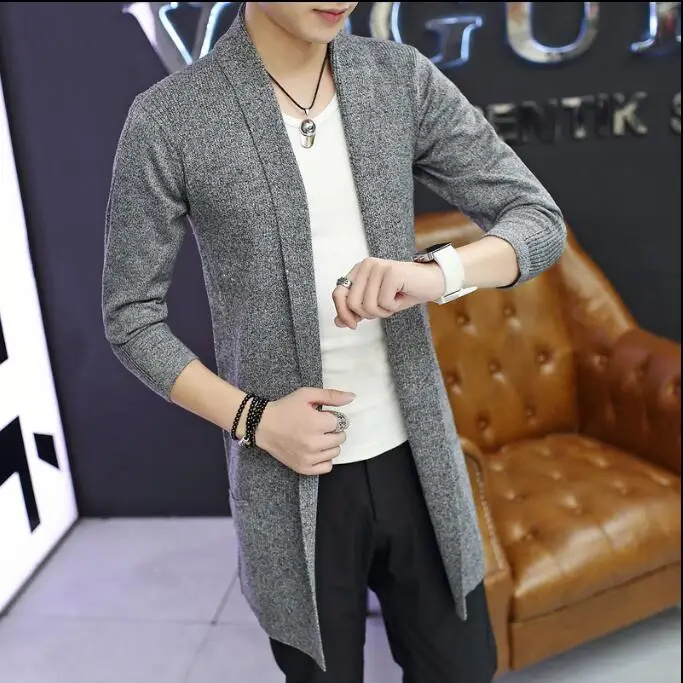 

Spring Men's Sweater Casual Cardigan Long Coat Trench Fashion Thin