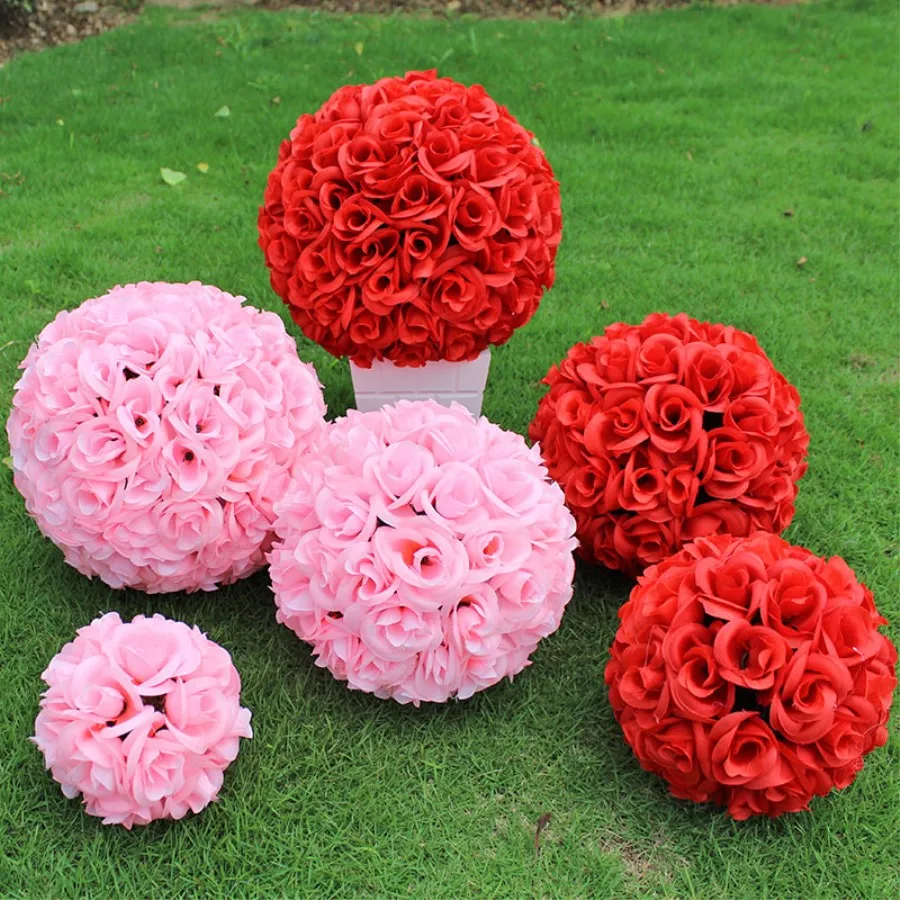 

30 CM/12" New Artificial Encryption Rose Silk Flower Kissing Balls Hanging Ball Christmas Ornaments Wedding Party Decorations