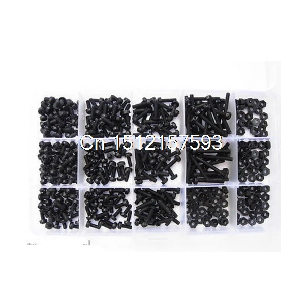 

870pcs M2 M2.5 Nylon Screws Nut Washer round Phillips Assortment Kit Set Black