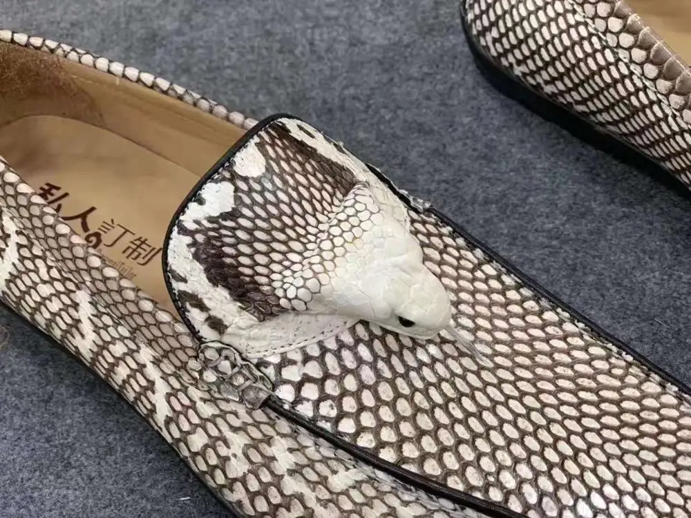 Latest Genuine real genuine python skin men shoe nature beige color Genuine Cobra head & skin men leisure fashion sneaker shoe