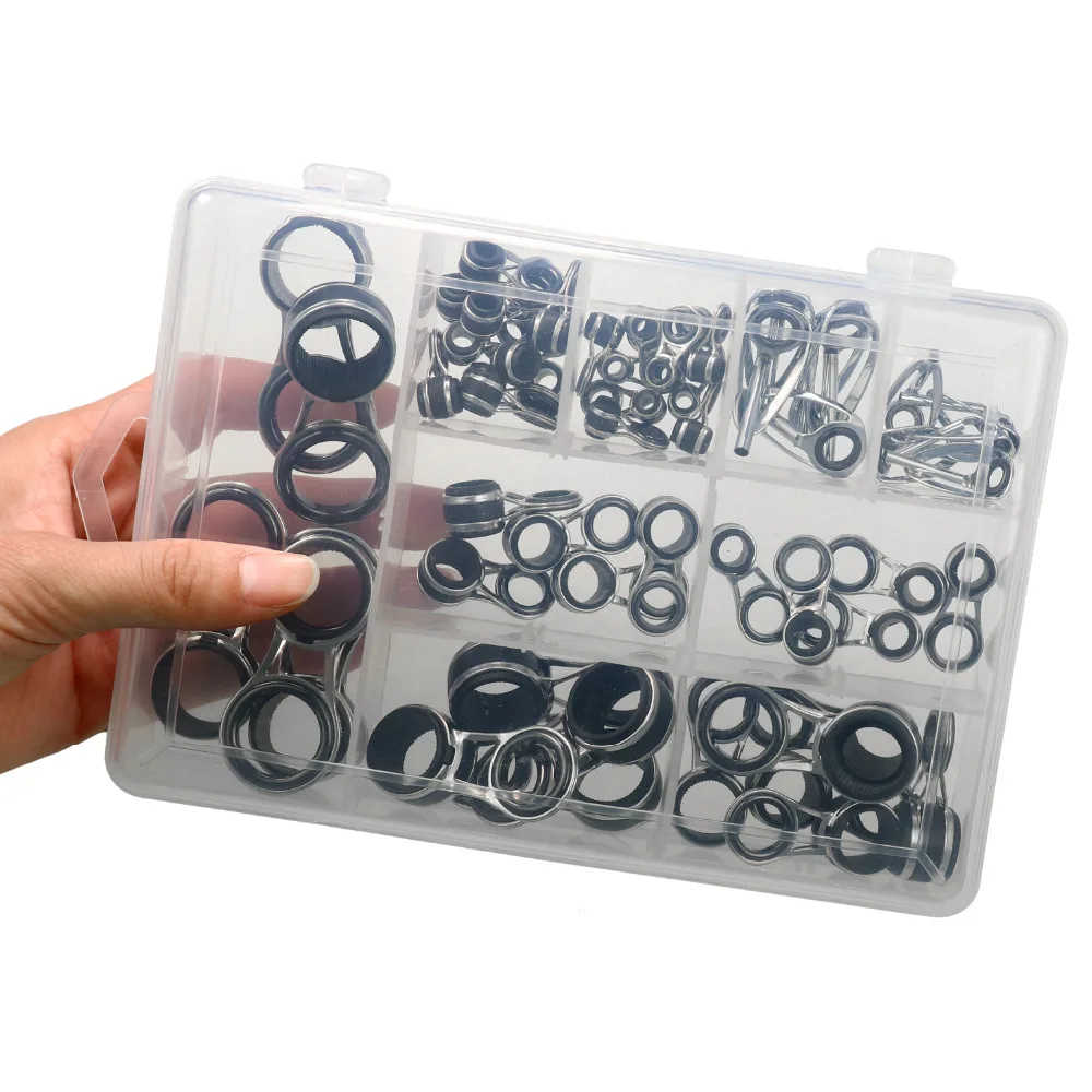 THKFISH 55pcs Fishing Rod Guides Top Tip Repair Set 2mm-18mm Spinning Ceramics Ring Fishing Rods Top Tips Replacement Kit
