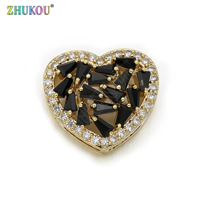 15mm High Quality Handmade Brass Cubic Zirconia Heart Shape Charms Connectors DIY Jewelry Findings Making, Model: VS219