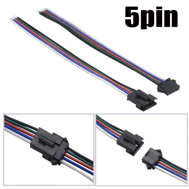 Conector de cabo macho e fêmea, Terminais LED Strip, 3528, 5050, RGB, RGBW, WS2801, WS2812, 2Pin, 3Pin, 4Pin, 5Pin, 6Pin, 15 centímetros