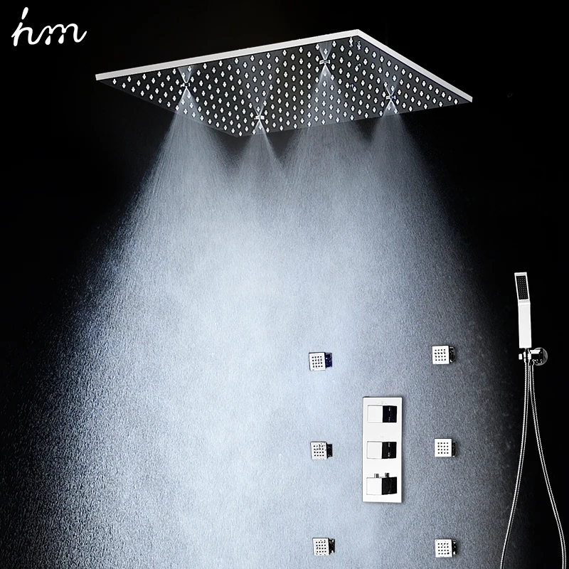 

hm Bathroom Rain Shower System Set 20Inch Misty Rainfall Shower Head Panel Concealed Diverter Mixer Massage Body Jet Faucet