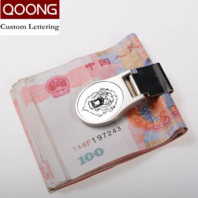 

QOONG Custom Lettering Stainless Steel Metal Money Clip Fashion Crafts Novel Cash Clamp Holder Mini Wallet for Men Women 40-011