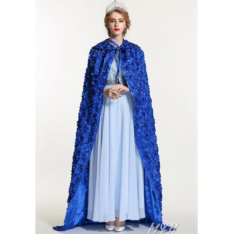 

Elegant Royal Blue Rose Cloak Cake For Women ,Full Length 71" Lace-up Robe Cape Cosplay Party Costume Pageant Cloak Handmade