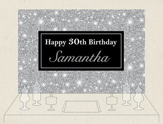 Custom Black Sparkly Buffet Candy Silver Glitter 30th 40th Birthday background   Computer print party backdrop