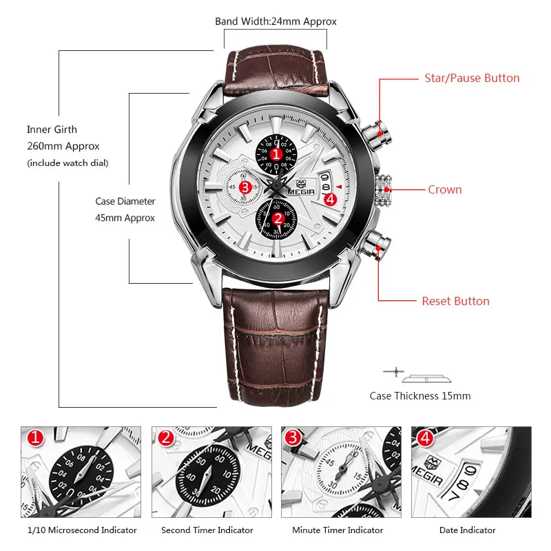 Megir Leather Watch Men 2019 Top Brand Luxury Quartz Watch Military Chronograph Waterproof Watches reloj relogio masculino 2020