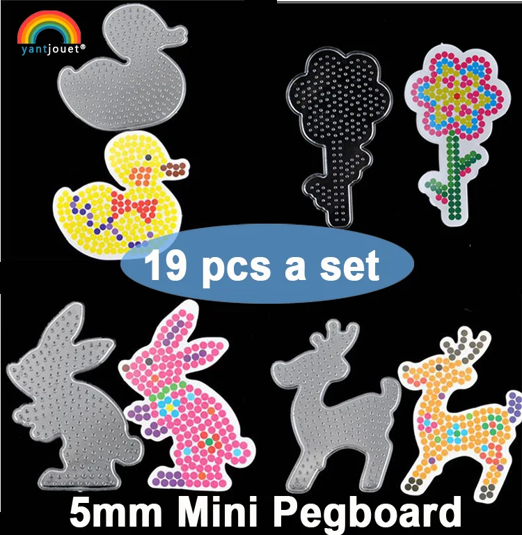 

YantJouet 5mm Mini Pegboard 19pcs/set Animal Transparent Template Board DIY Figure Material Board Hama Perler Beads For Children