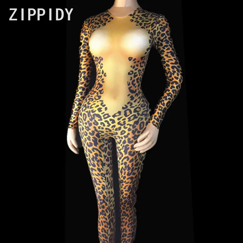 Nuovo Leopardo Stampato In Oro Strass Stretch Tuta Cantante del Locale Notturno di Ballo Della Tuta delle Donne del Partito di Cosplay Outfit Sexy Leggings