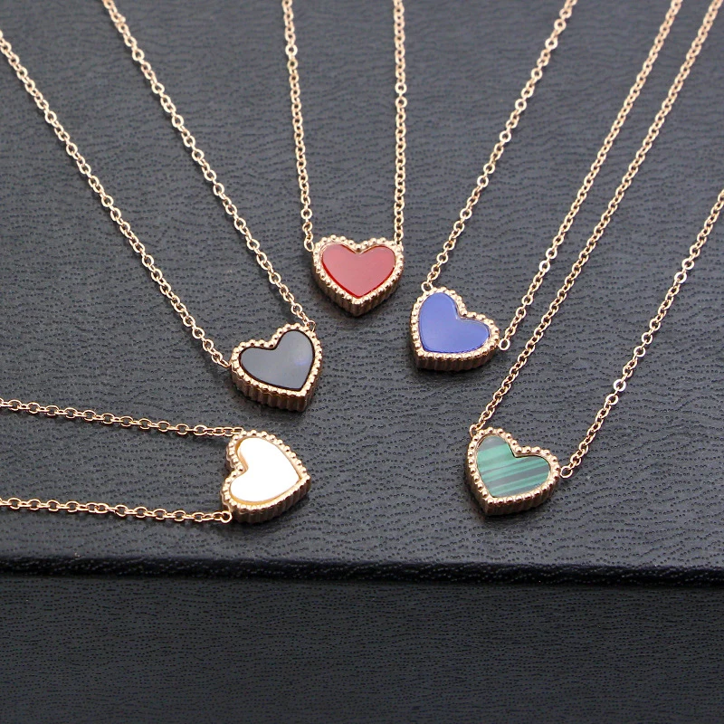 Classic Double Sided Design Exquisite Lace Heart Shell Necklace Pendant Stainless Steel Rose Gold Color Love Necklace For Women
