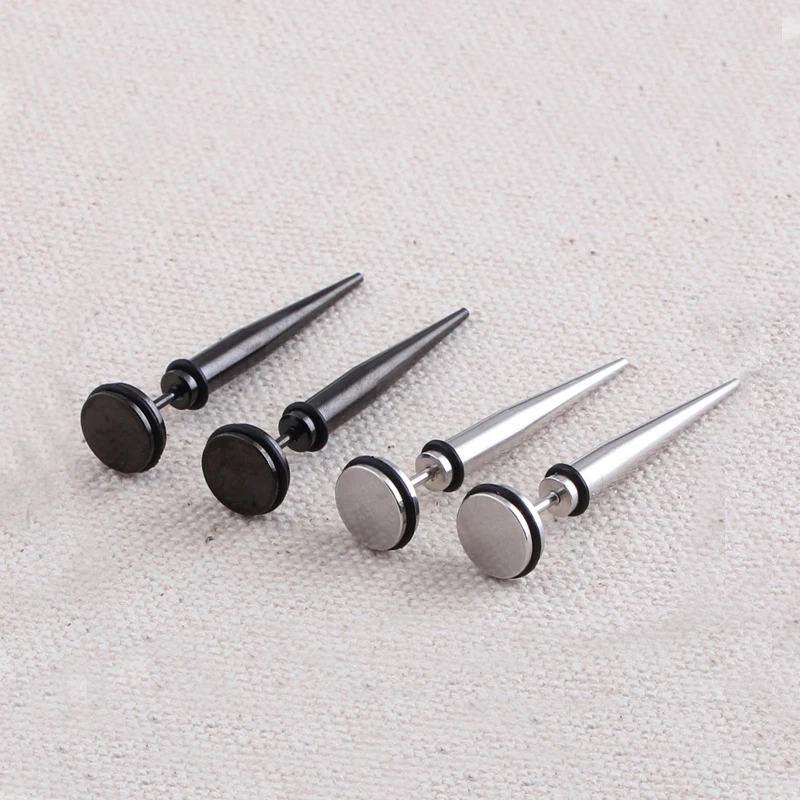 Alisouy Pair 316L Stainless steel HipHop Punk Sharp cone Spike Black Silver color tip Girls Boys Men or Women ear Stud earrings