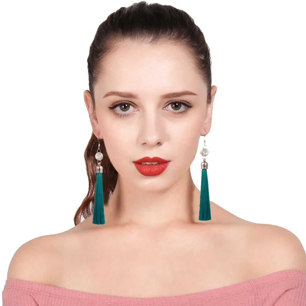 LOVBEAFAS Ethnic Fringe Tassel Long Drop Earrings Women Boho Crystal Boucles Brinco Dangle Earings Fashion Jewelry Bijoux Femme