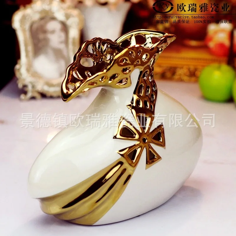 Clearance product] Ourui Ya plated ceramic vases gilded ornaments simple European decorative desktop decoration